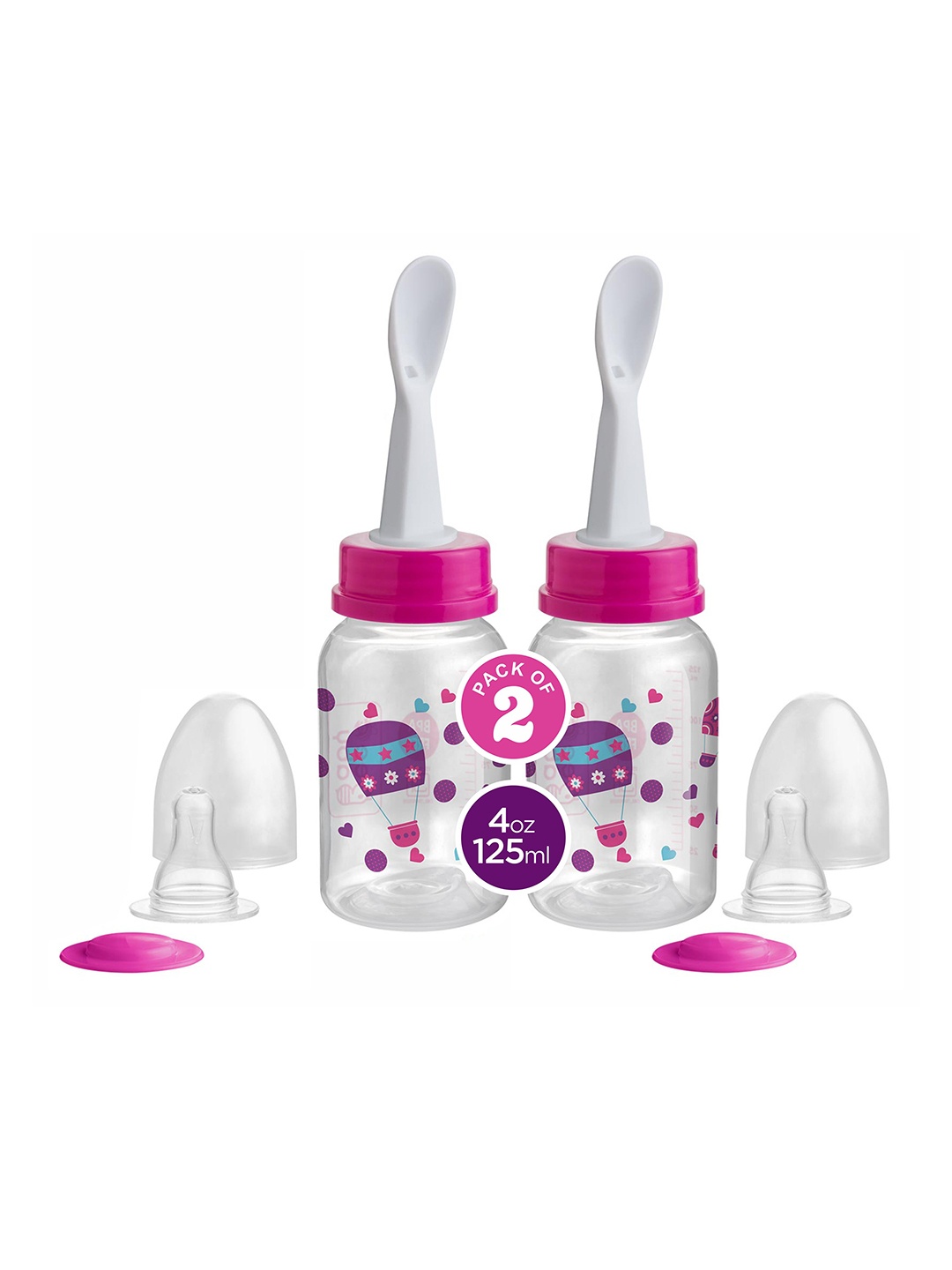 Beebaby Kids Pack of 2 2 in 1 Baby Feeding Bottle with Plastic Feeder Spoon- 125 ml each, Pink
Beebaby Kids Pack of 2 2 in 1 Baby Feeding Bottle with Plastic Feeder Spoon- 125 ml each, Pink