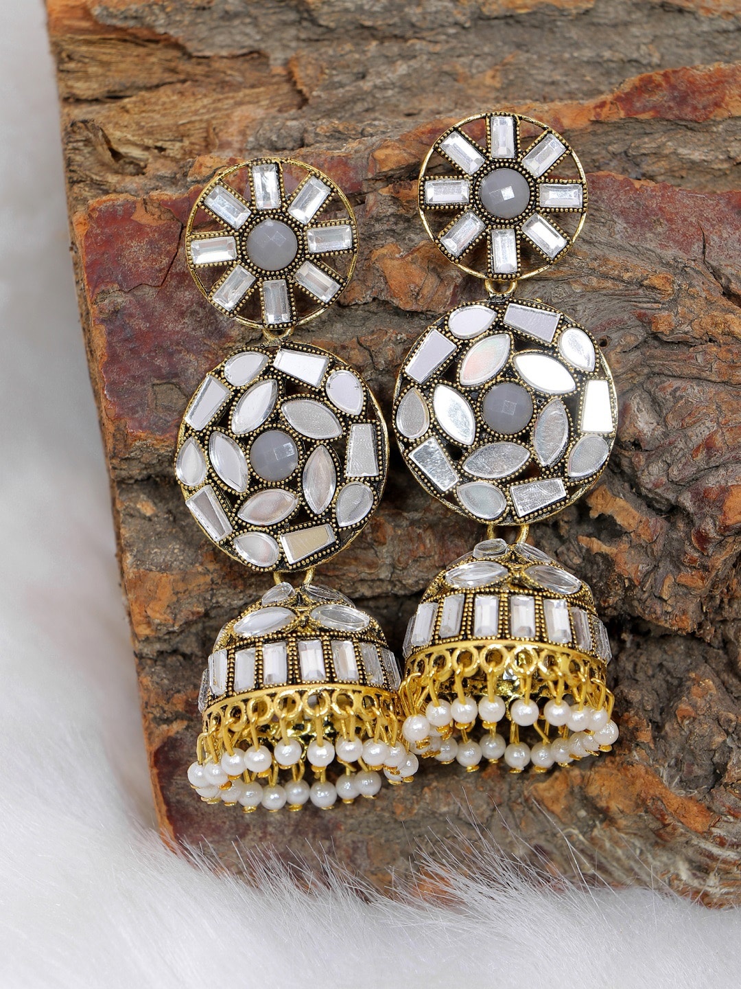 Crunchy Fashion Grey Contemporary Jhumkas Earrings