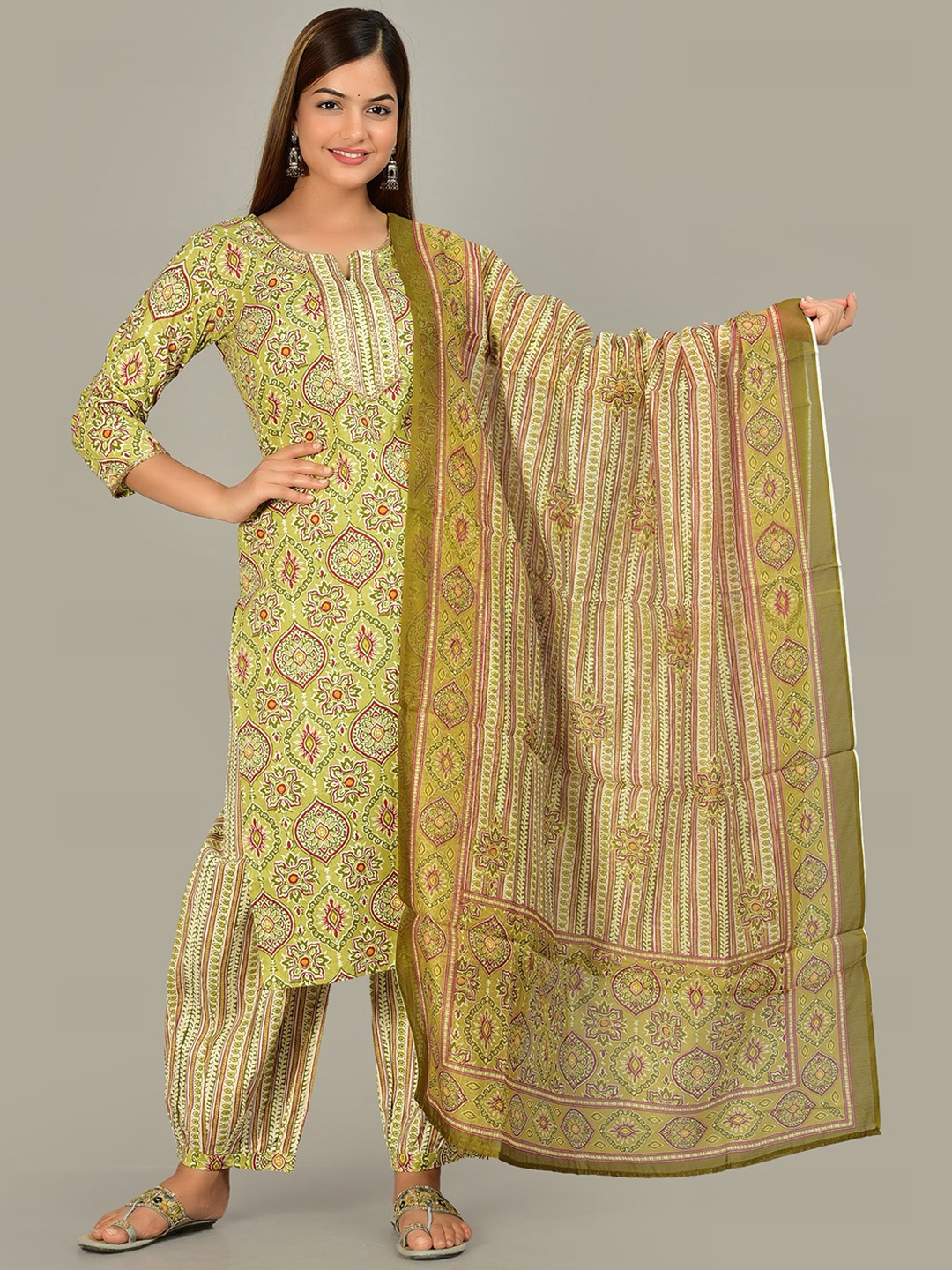 KALINI Women Green Ethnic Motifs Printed Pure Cotton Kurti with Trousers & With Dupatta
KALINI Women Green Ethnic Motifs Printed Pure Cotton Kurti with Trousers & With Dupatta