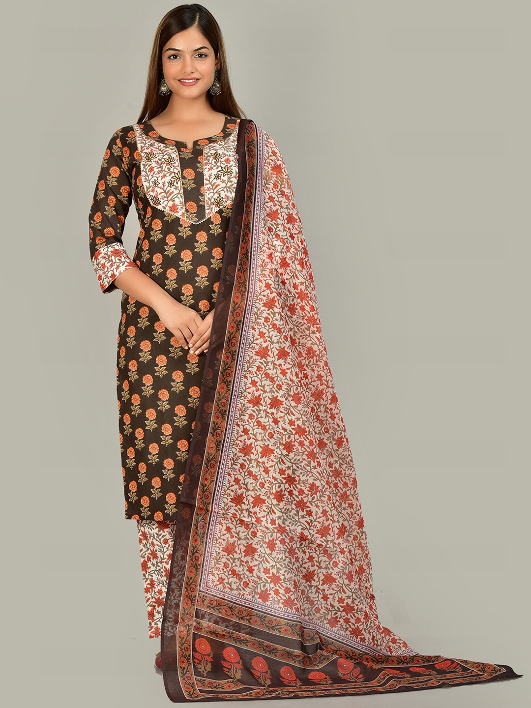 KALINI Women Brown Ethnic Motifs Printed Pure Cotton Kurta with Trouser & With Dupatta
KALINI Women Brown Ethnic Motifs Printed Pure Cotton Kurta with Trouser & With Dupatta