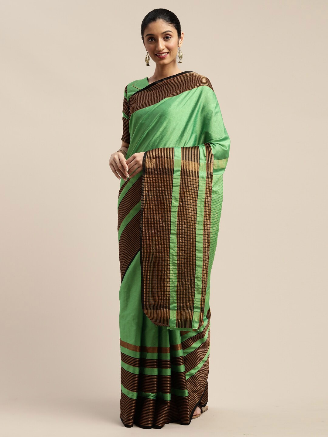 SHAVYA Green & Brown Woven Design Art Silk Saree