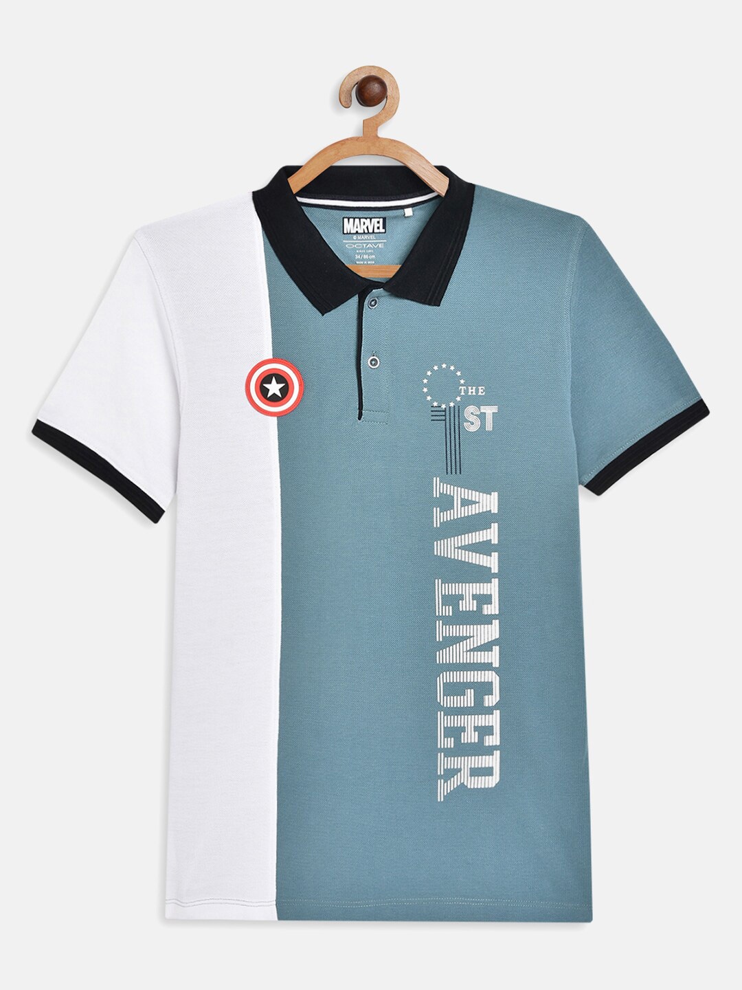 Octave Boys Blue & White Typography Avengers Colourblocked Polo Collar Cotton T-shirt
Octave Boys Blue & White Typography Avengers Colourblocked Polo Collar Cotton T-shirt