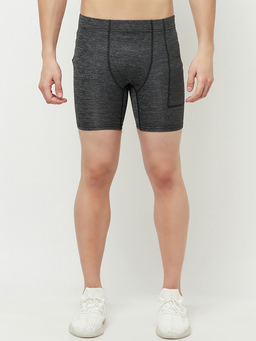 Truerevo Men Grey Low-Rise Running Sports Tights With Rapid-Dry Technology