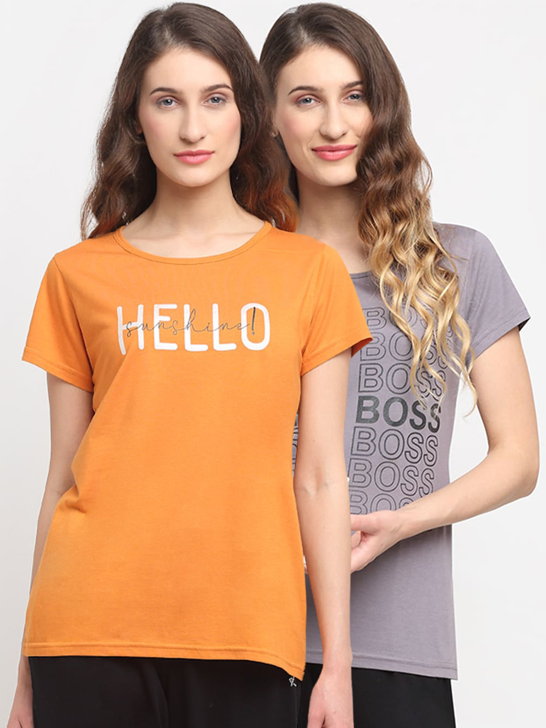 Kanvin Women Pack Of 2 Printed Lounge T-Shirts, Orange 
Kanvin Women Pack Of 2 Printed Lounge T-Shirts, Orange