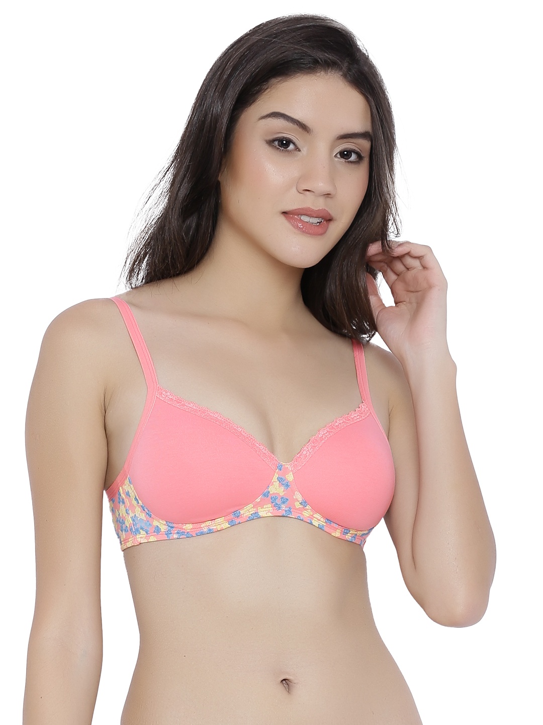 Amante Pink Printed Lightly Padded Non-Wired Full Coverage T-Shirt Bra BFCV32