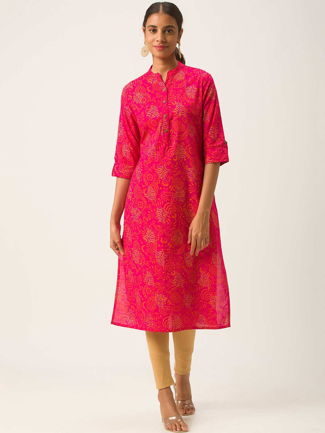 ZOLA Women Magenta & Yellow Floral Printed Kurta