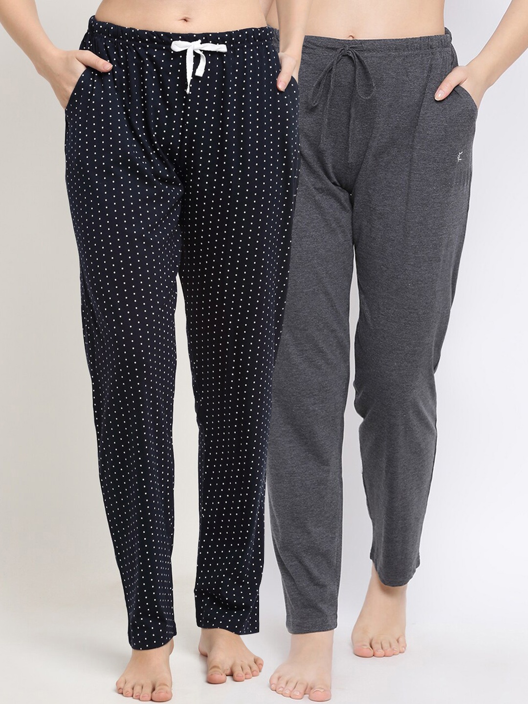 

Kanvin Women Pack Of 2 Pure Cotton Lounge Pants, Charcoal