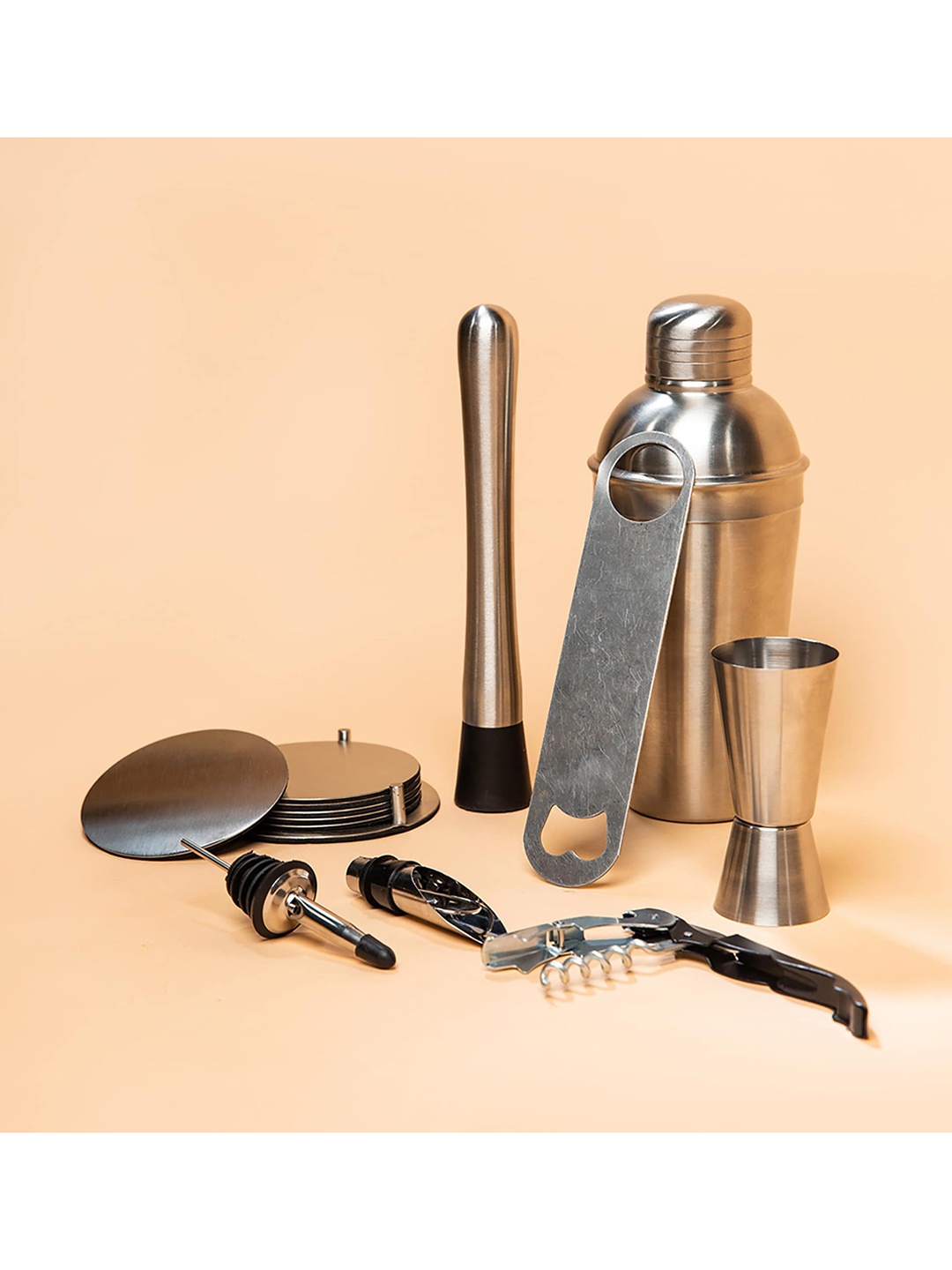 MensXP Set Of 8 Silver-Toned Solid Bar Accessories