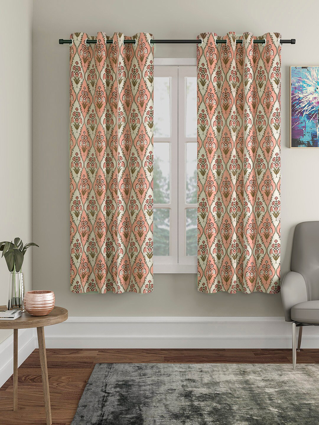 Rajasthan Decor Peach-Coloured & White Set of 2 Floral Room Darkening Window Curtain
Rajasthan Decor Peach-Coloured & White Set of 2 Floral Room Darkening Window Curtain