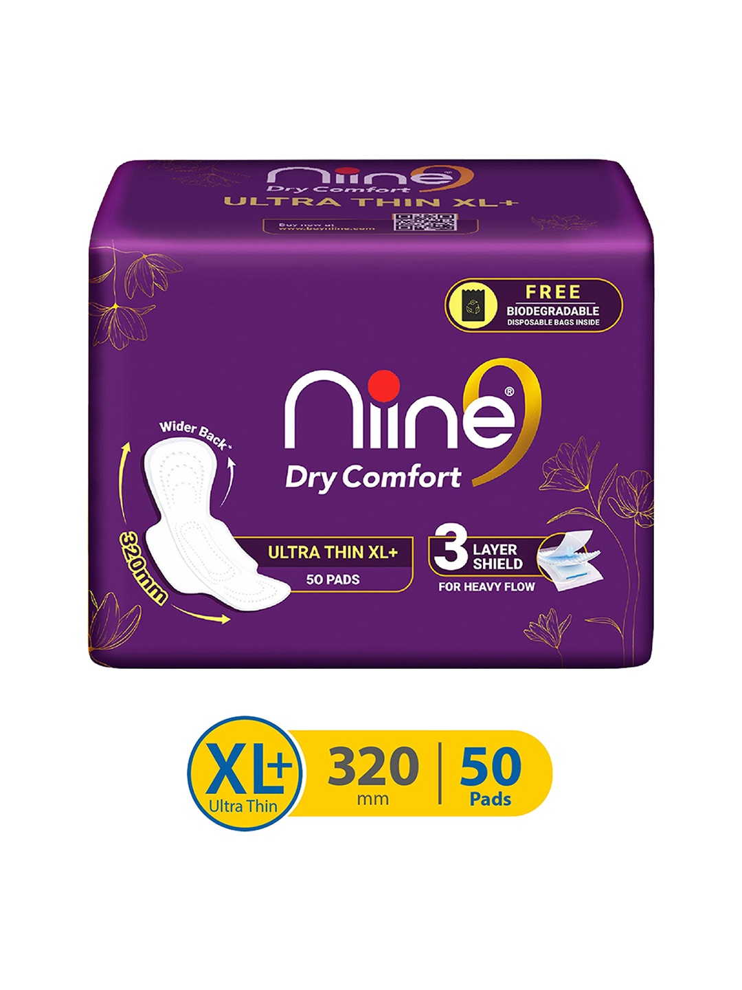 Niine Dry Comfort Ultra-Thin XL+ 320mm Sanitary Napkins for Heavy Flow - 50 Pads, Purple
Niine Dry Comfort Ultra-Thin XL+ 320mm Sanitary Napkins for Heavy Flow - 50 Pads, Purple