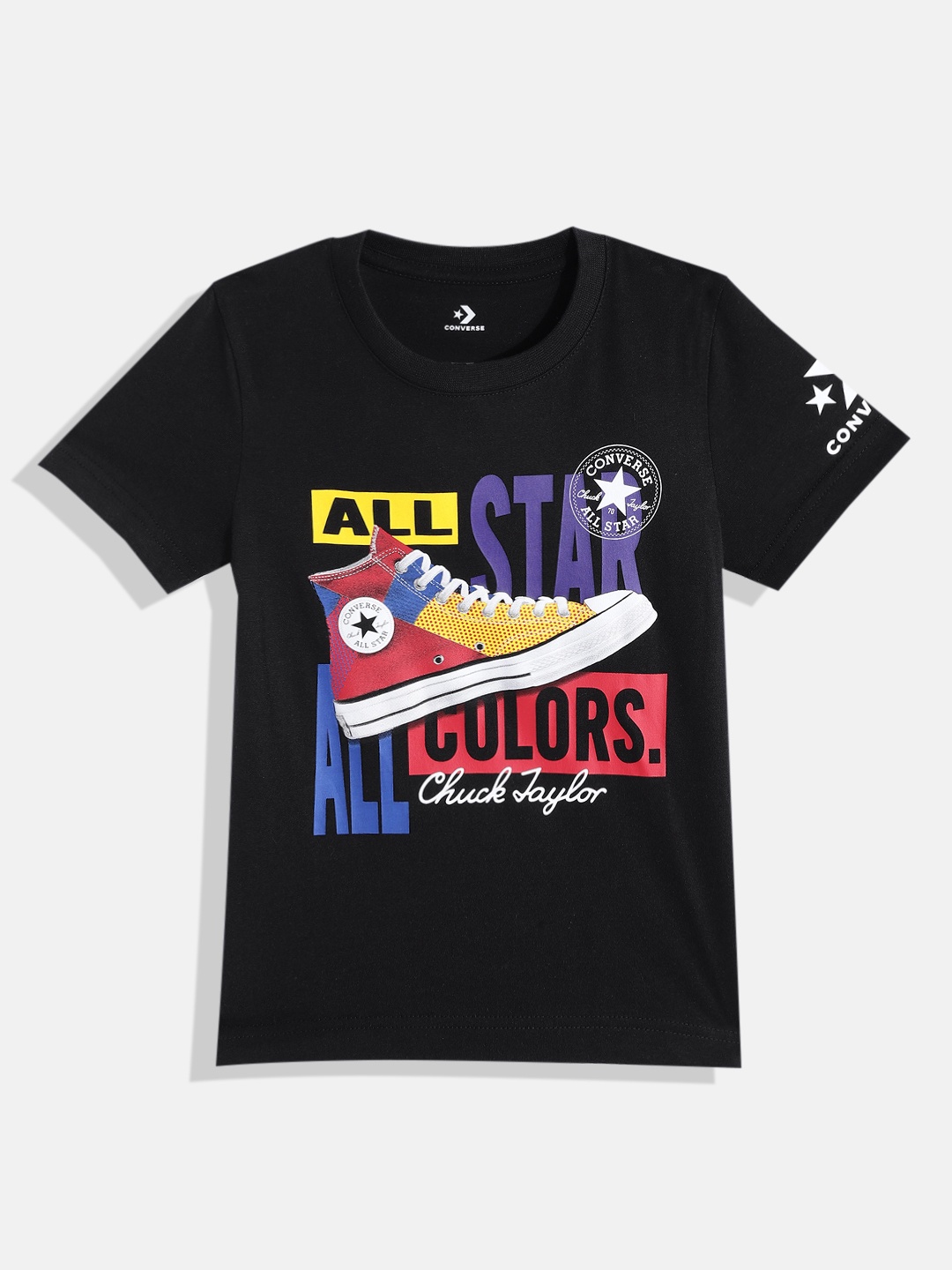 Converse Boys Black Graphic Printed Pure Cotton T-shirt