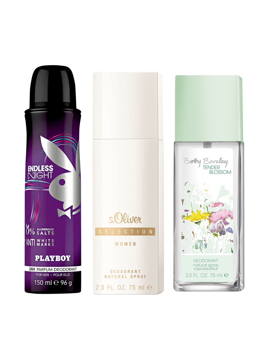 Playboy x s.Oliver x Betty Barclay Women Set of 3 Deodorant Body Spray - 300 ml, Purple
Playboy x s.Oliver x Betty Barclay Women Set of 3 Deodorant Body Spray - 300 ml, Purple
