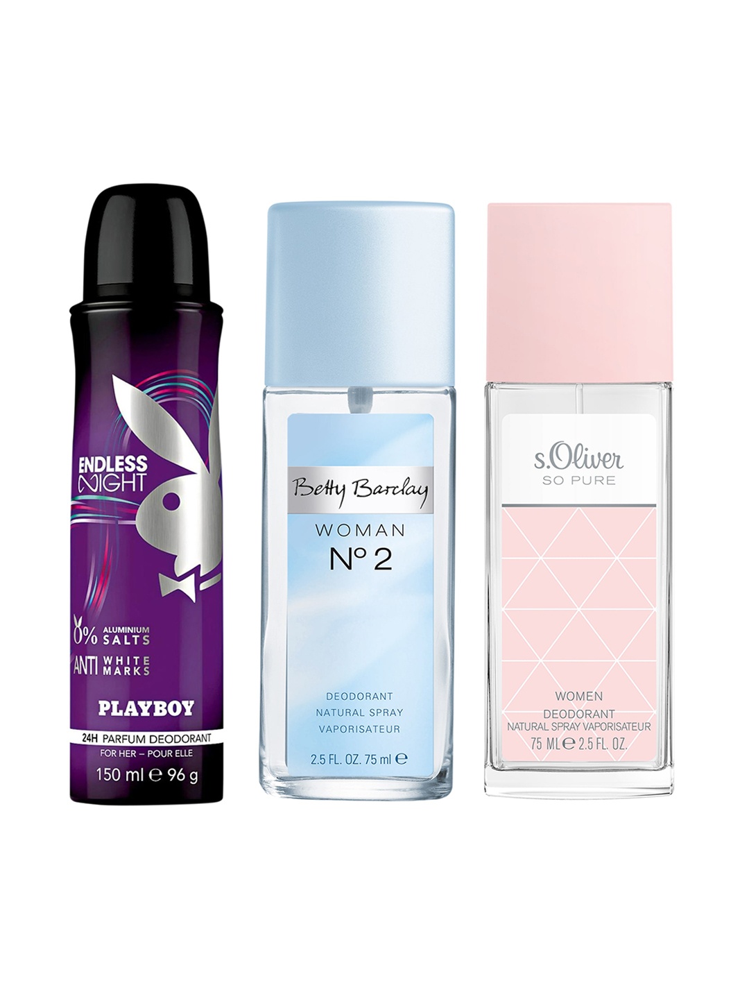 Playboy x s.Oliver x Betty Barclay Women Set of 3 Deodorant Body Spray - 300 ml, Purple
Playboy x s.Oliver x Betty Barclay Women Set of 3 Deodorant Body Spray - 300 ml, Purple