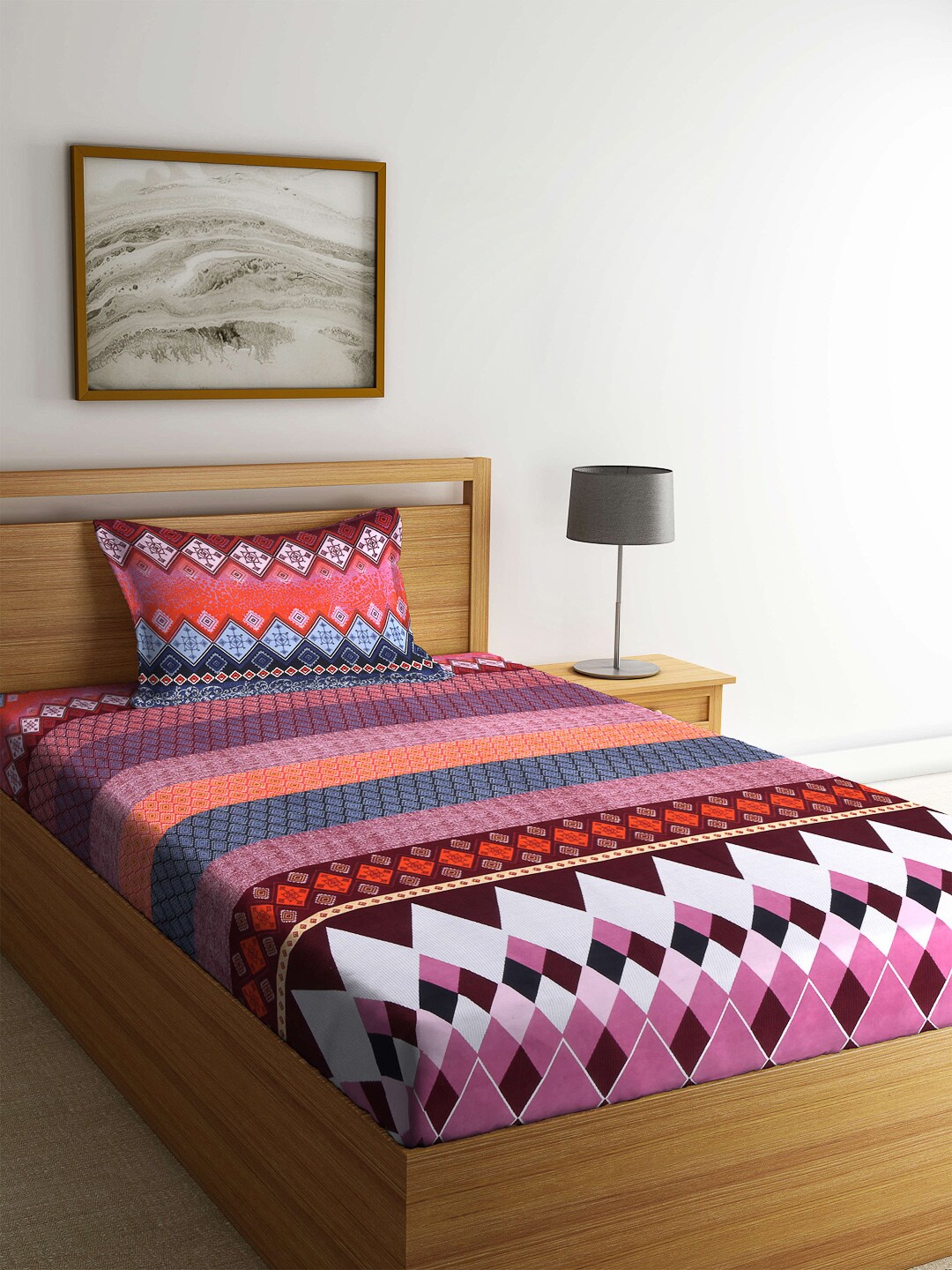 Arrabi Multicoloured Geometric 300 TC Single Bedsheet with 1 Pillow Covers, Multi
Arrabi Multicoloured Geometric 300 TC Single Bedsheet with 1 Pillow Covers, Multi