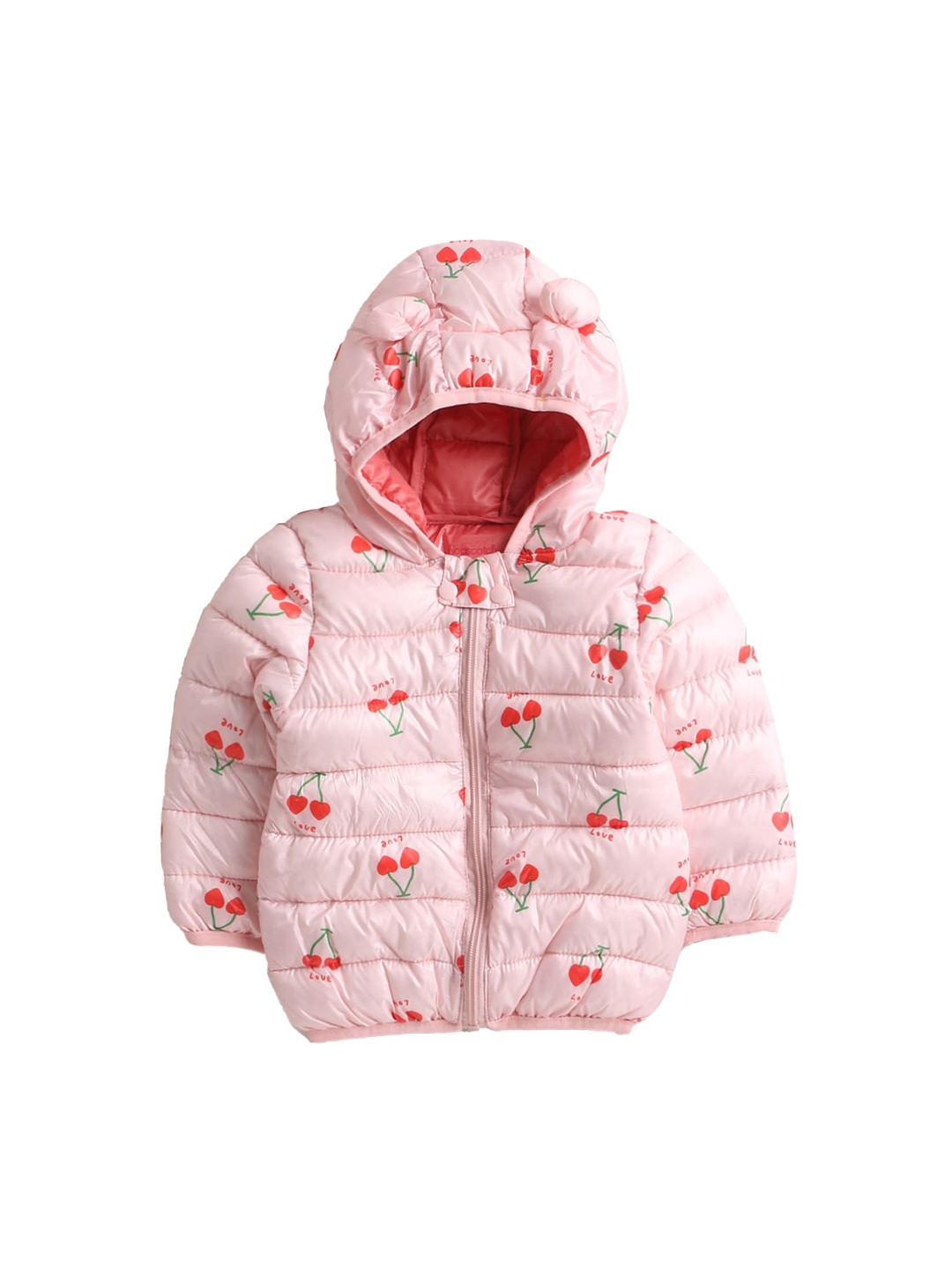 Hopscotch Girls Pink Printed Puffer Jacket