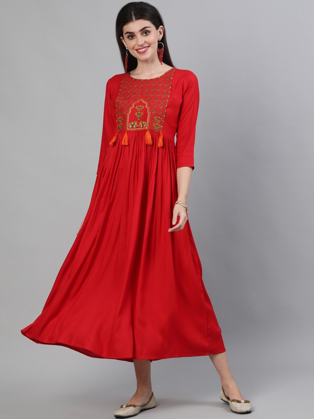 KIMAYRA Red A-Line Maxi Dress