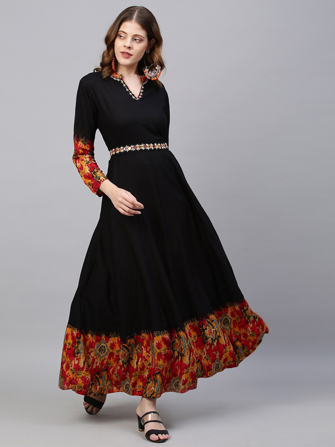 FASHOR Black Floral Maxi Dress