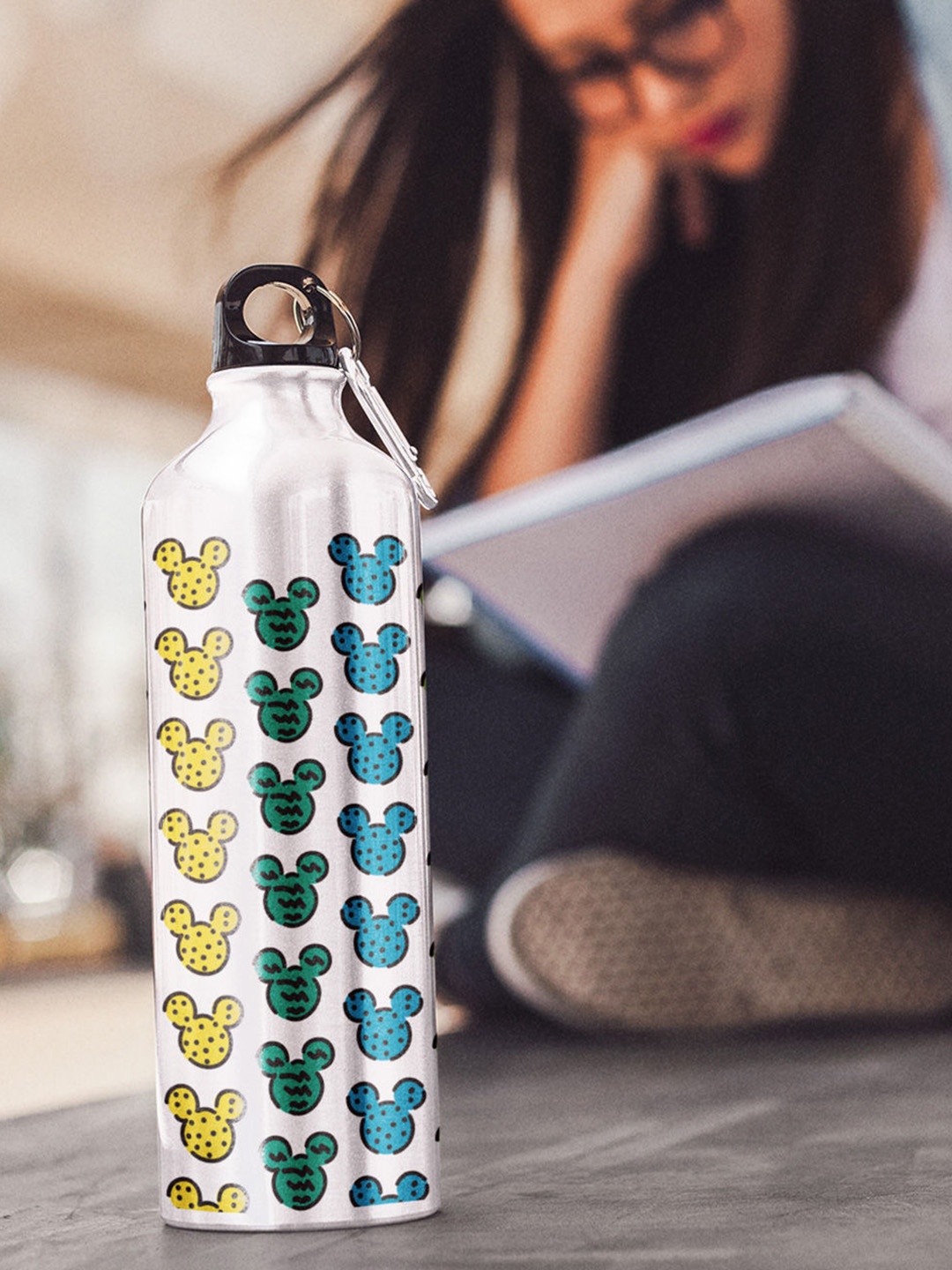 macmerise Silver-Toned & Blue Mickey Stamps Printed Sipper Water Bottle 750 ml