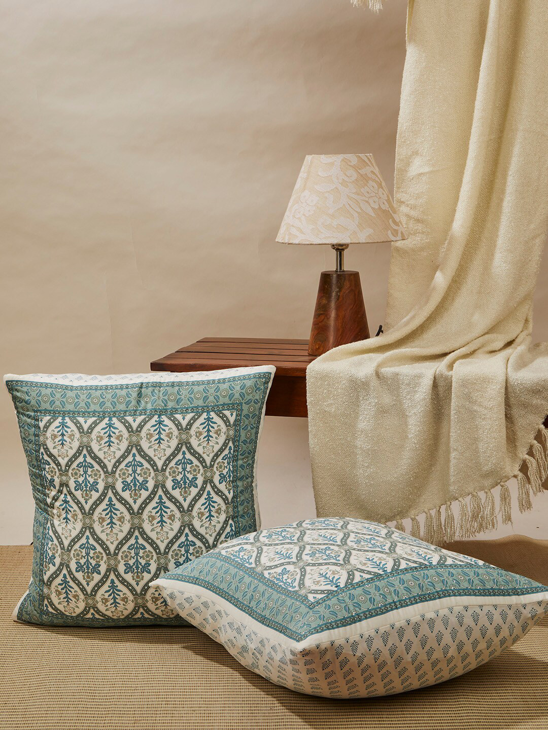 Fabindia Set of 2 Teal Blue & White Ethnic Motifs Cotton Square Cushion Covers
Fabindia Set of 2 Teal Blue & White Ethnic Motifs Cotton Square Cushion Covers