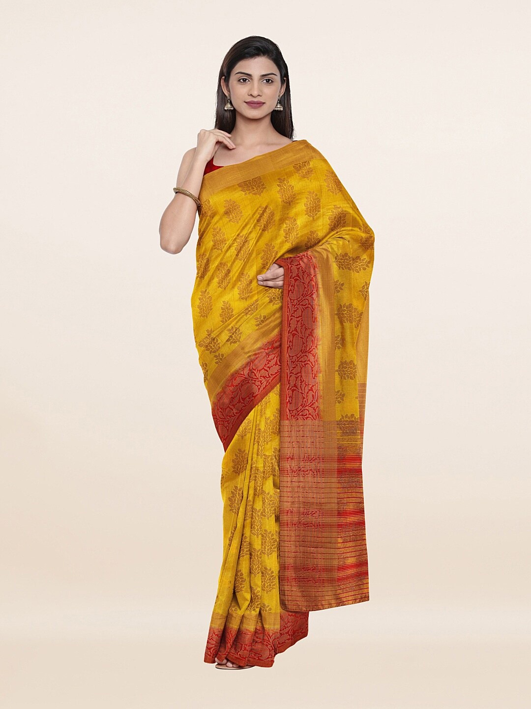 Pothys Yellow & Red Woven Design Art Silk Saree