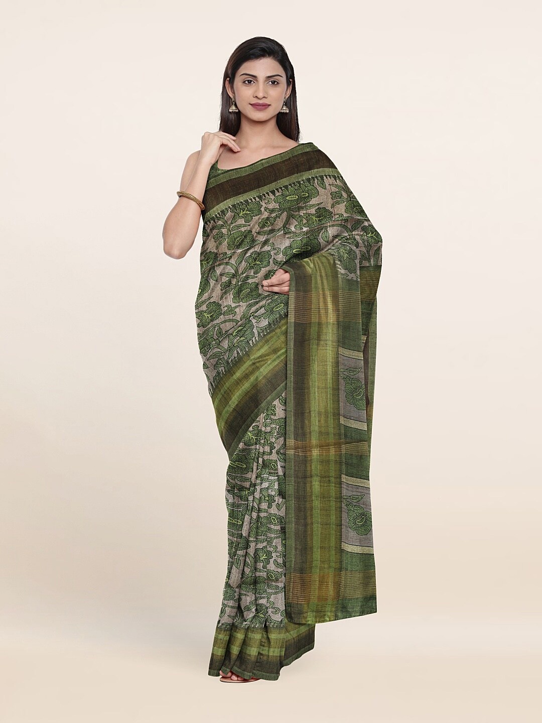 Pothys Green Floral Art Silk Saree