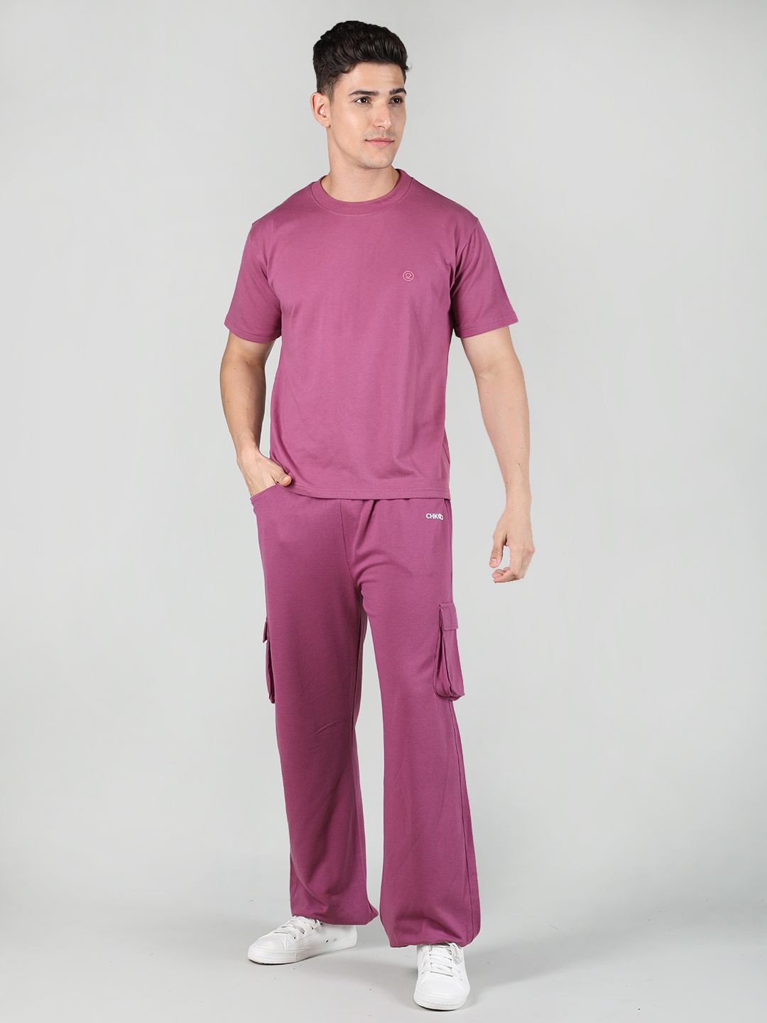 CHKOKKO Men Pink Solid Co-ords