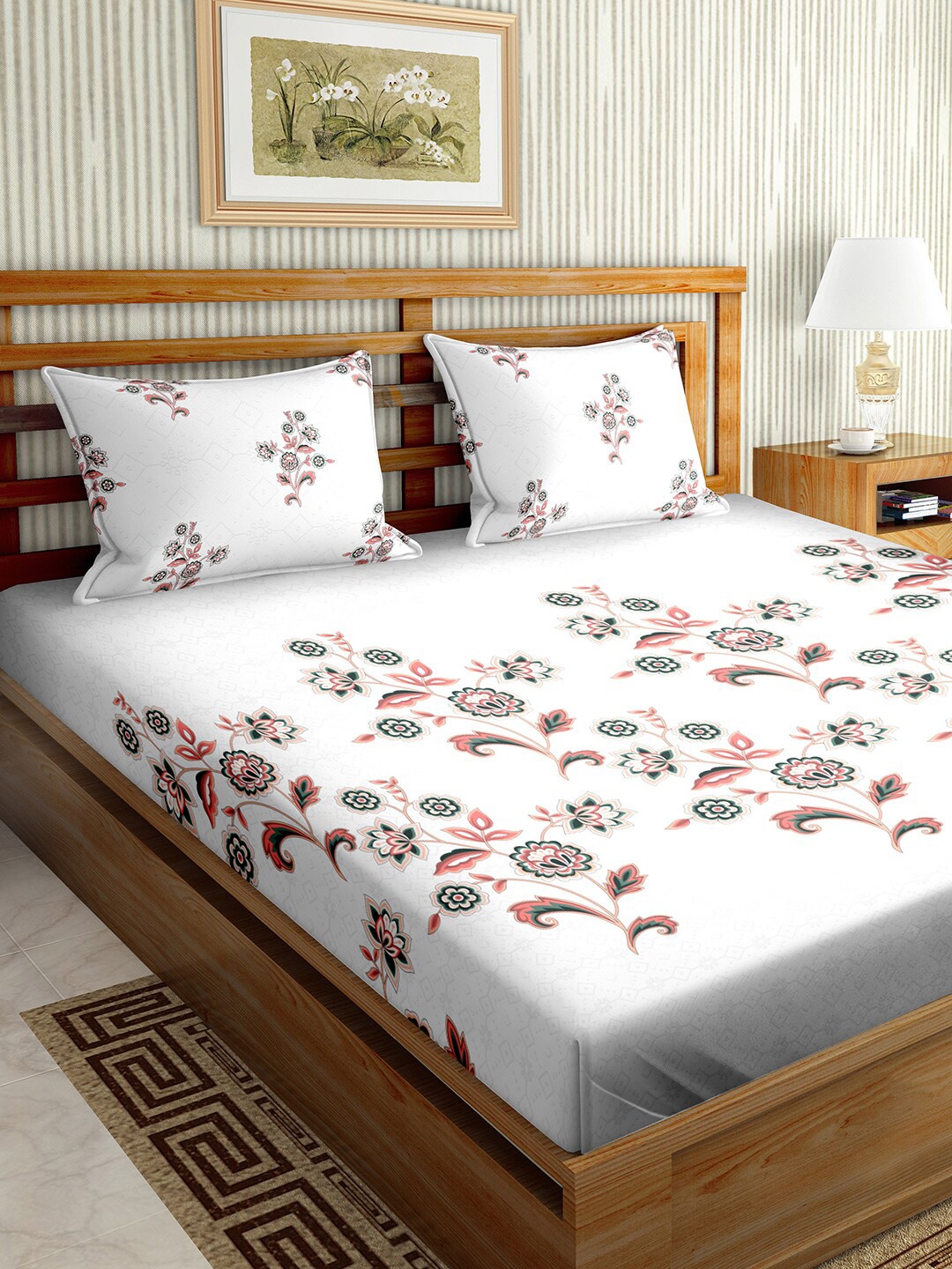 BELLA CASA Peach-Coloured & White Floral 180 TC Cotton King Bedsheet with 2 Pillow Covers
BELLA CASA Peach-Coloured & White Floral 180 TC Cotton King Bedsheet with 2 Pillow Covers