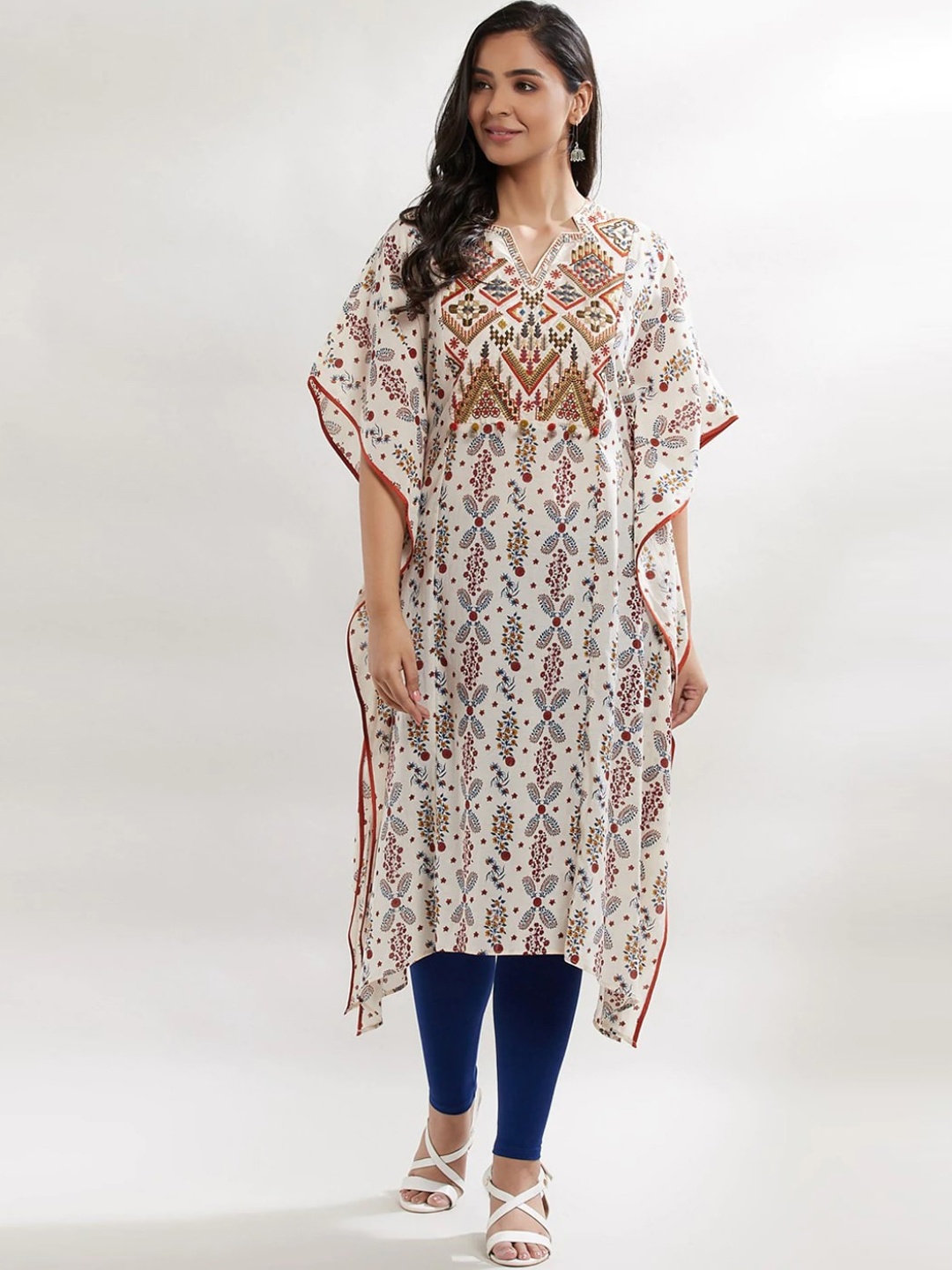 Lakshita Women Multicoloured Printed Keyhole Neck Flared Sleeves Kaftan Kurta, Multi
Lakshita Women Multicoloured Printed Keyhole Neck Flared Sleeves Kaftan Kurta, Multi