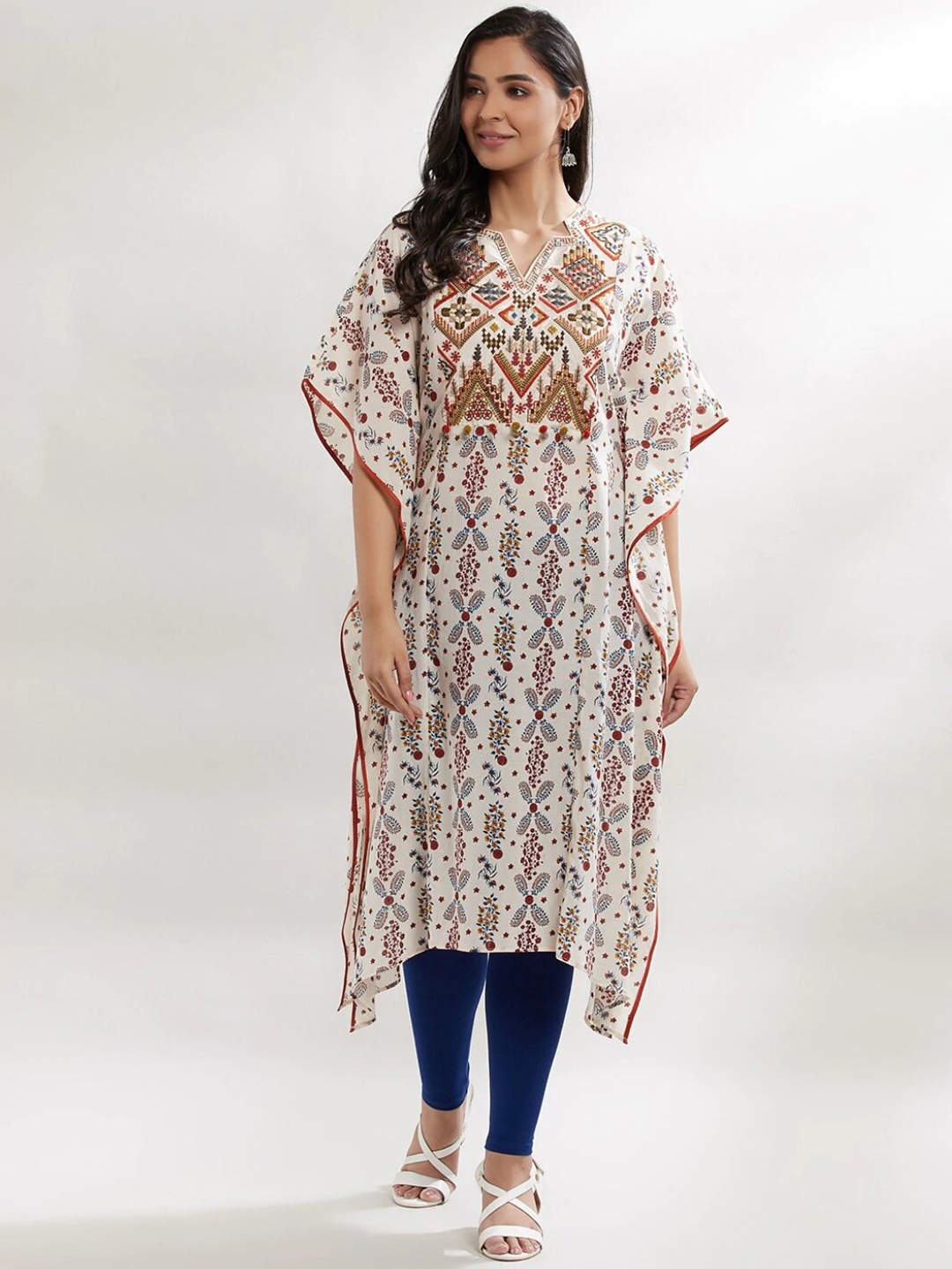 Lakshita Women Multicoloured & gray morn Printed Flared Sleeves Kaftan Kurta, Multi
Lakshita Women Multicoloured & gray morn Printed Flared Sleeves Kaftan Kurta, Multi