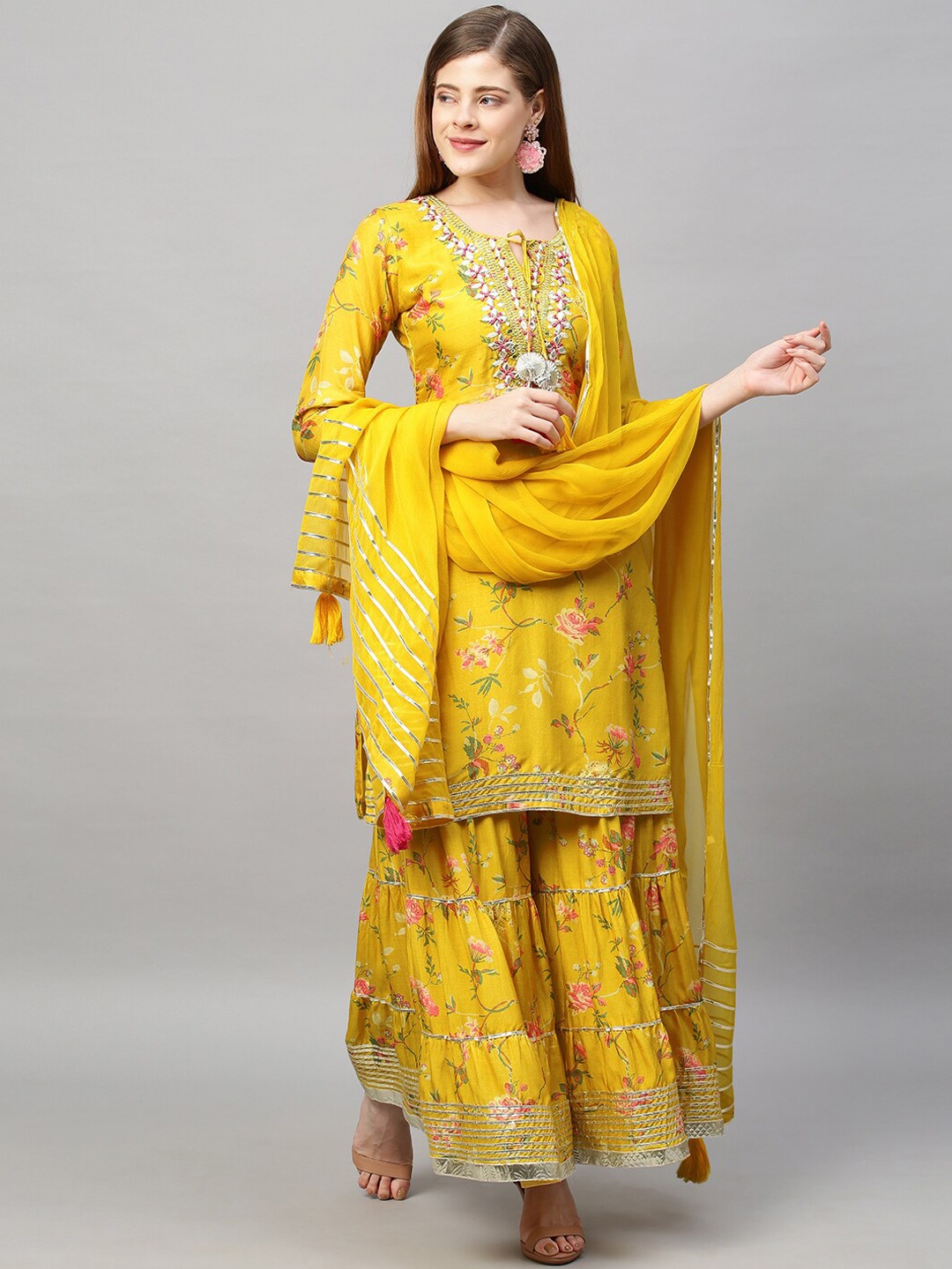 Envy Me by FASHOR Women Yellow Printed & Hand Embroidered Kurta with Sharara and Dupatta
Envy Me by FASHOR Women Yellow Printed & Hand Embroidered Kurta with Sharara and Dupatta