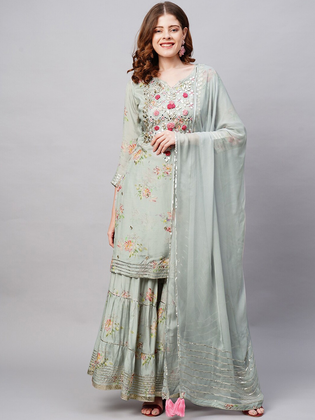 Envy Me by FASHOR Women Grey Printed & Hand Embroidered Kurta with Sharara and Dupatta
Envy Me by FASHOR Women Grey Printed & Hand Embroidered Kurta with Sharara and Dupatta