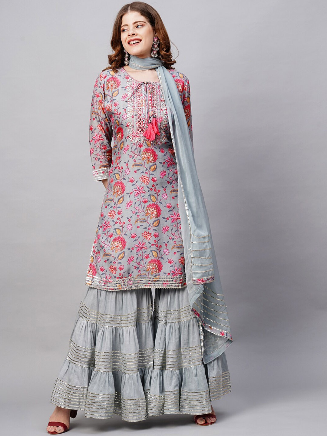 Envy Me by FASHOR Women Grey Printed & Hand Embroidered Kurta with Sharara and Dupatta
Envy Me by FASHOR Women Grey Printed & Hand Embroidered Kurta with Sharara and Dupatta