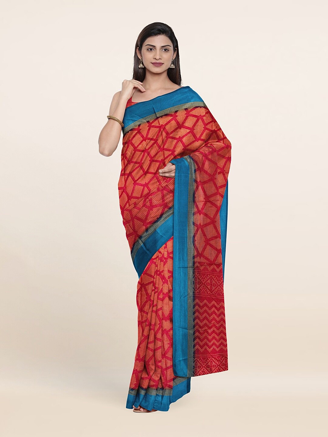 Pothys Pink & Blue Printed Saree