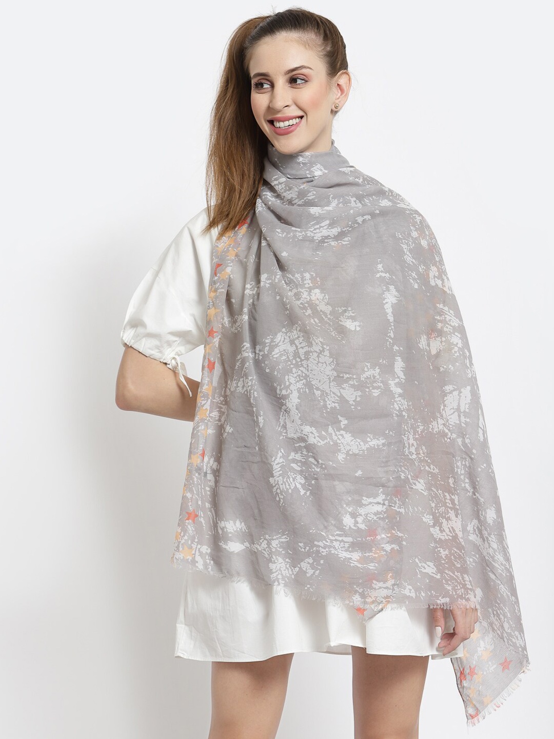J Style Women Grey & White Printed Stole