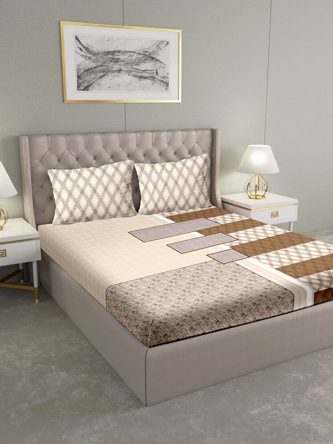 BELLA CASA Pink 180 TC King Bedsheet with 2 Pillow Covers
