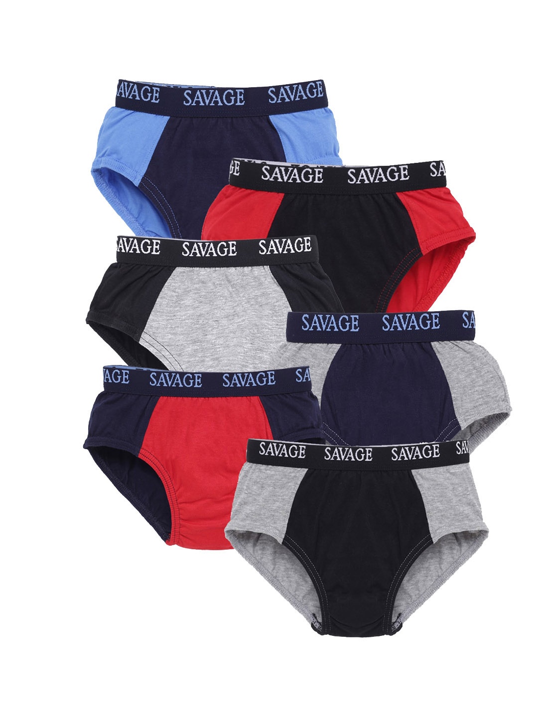 SAVAGE Pack of 6 Boys Coloublocked Cotton Briefs - SVG-Boy-OUTEL-Undrw-75cm-Pk-6, Assorted
SAVAGE Pack of 6 Boys Coloublocked Cotton Briefs - SVG-Boy-OUTEL-Undrw-75cm-Pk-6, Assorted