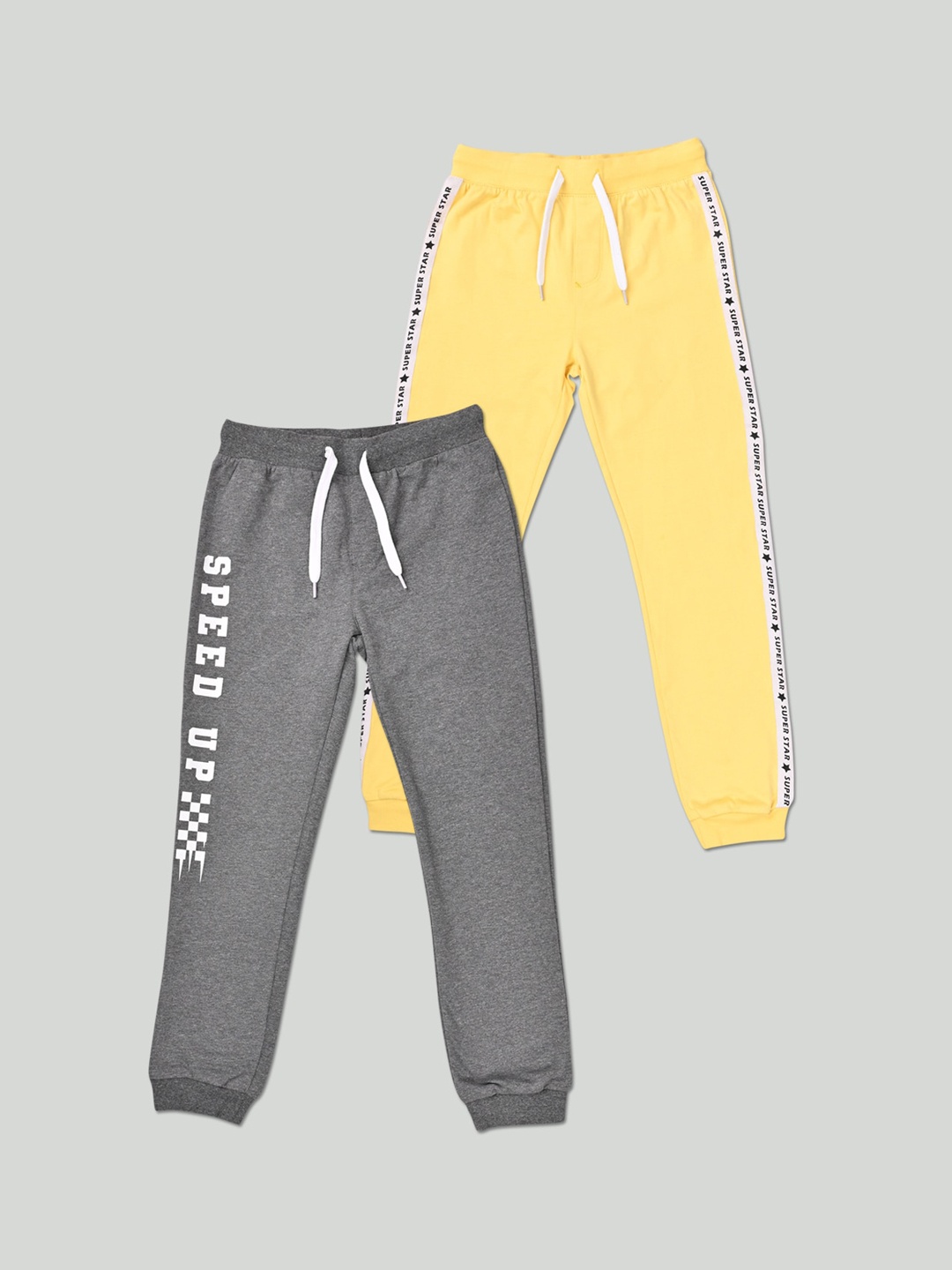 Zalio Boys Pack Of 2 Typography Printed Pure Cotton Joggers, Grey