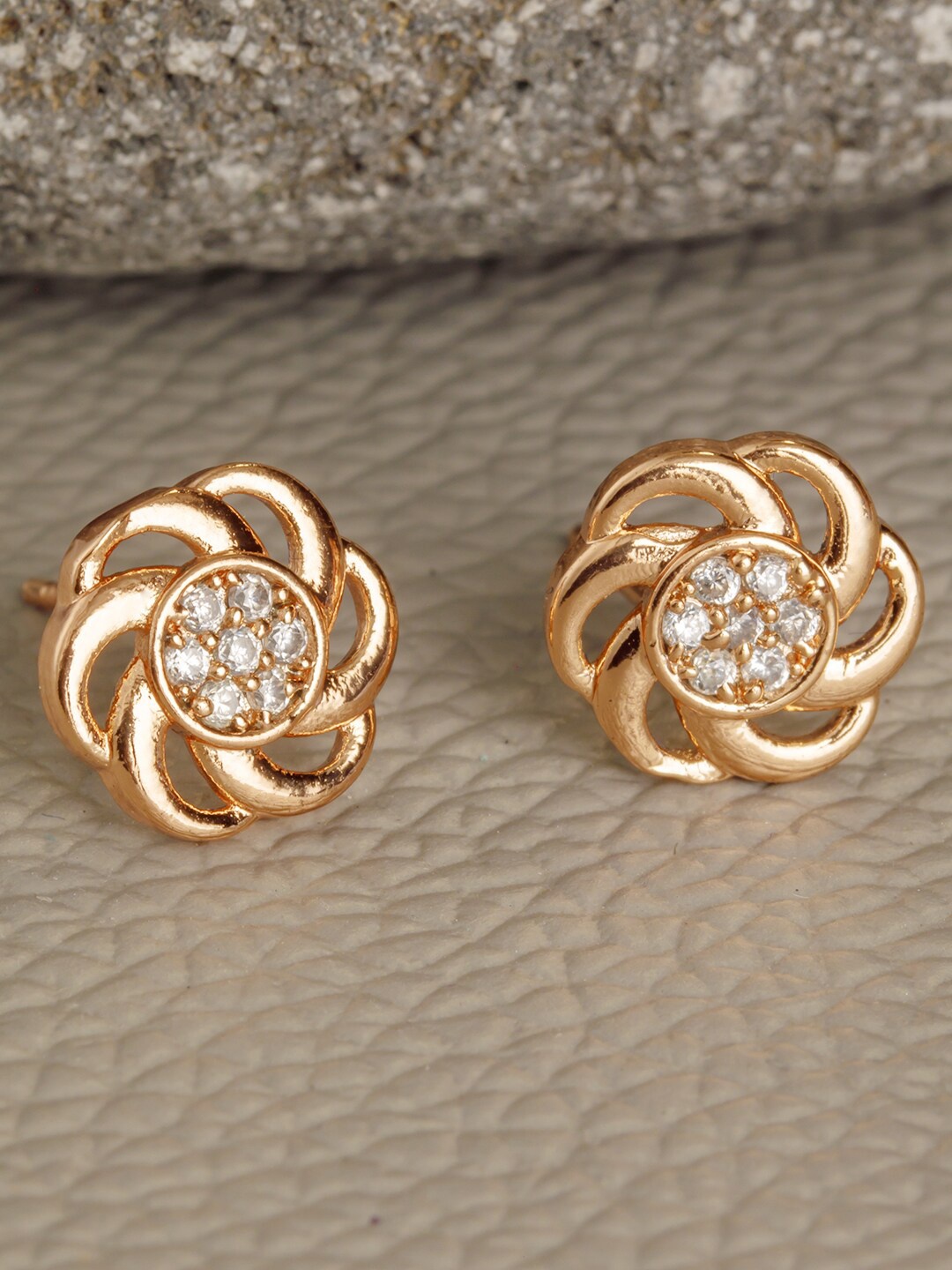 BARSANO Gold-Toned Circular Studs Earrings