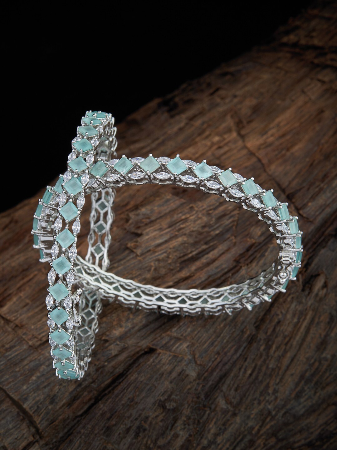 Kushal's Fashion Jewellery Set Of 2 Rhodium-Plated Sea Green Cubic Zirconia Bangles, Silver
Kushal's Fashion Jewellery Set Of 2 Rhodium-Plated Sea Green Cubic Zirconia Bangles, Silver
