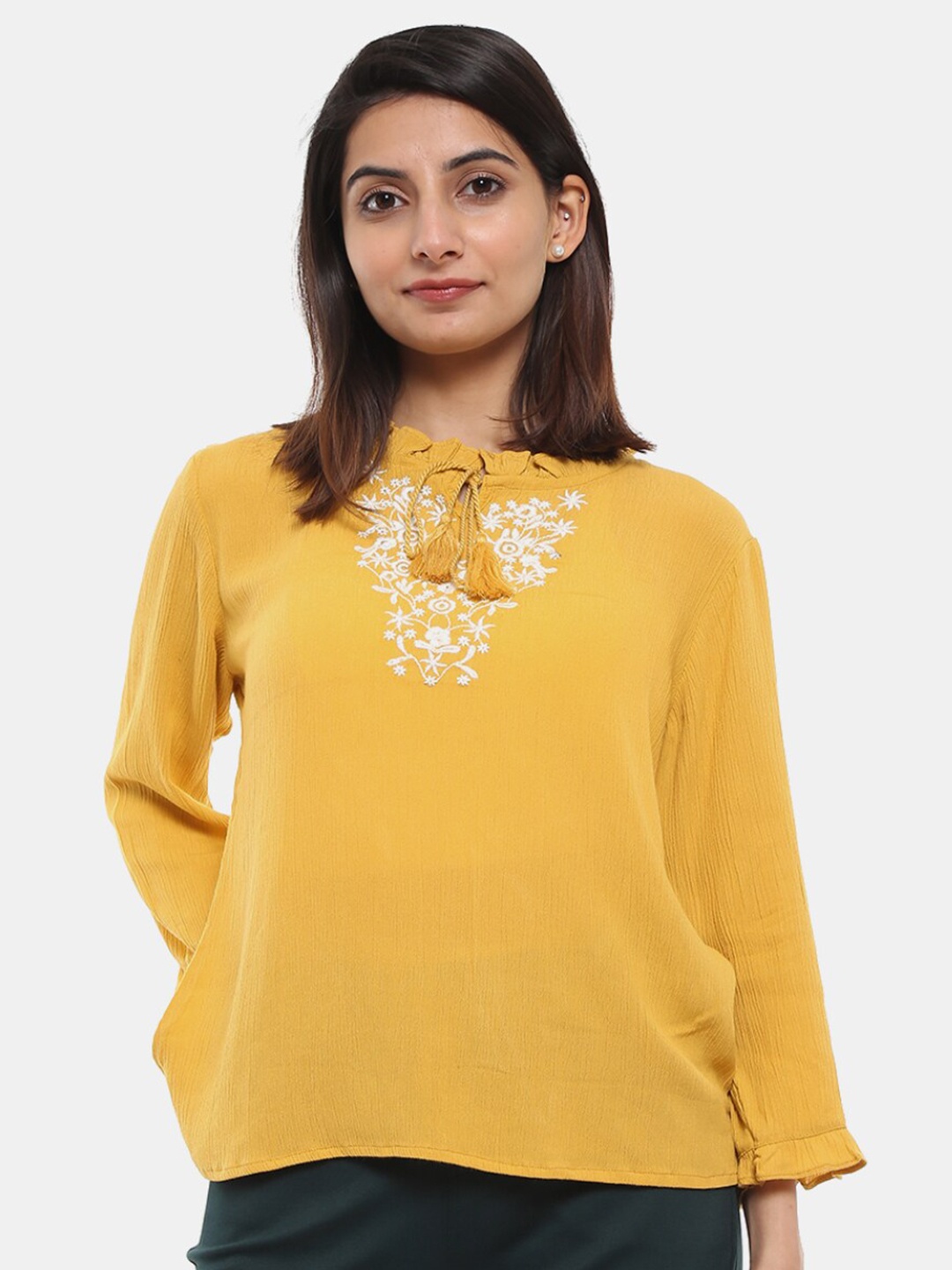 V-Mart Mustard Yellow Print Top
