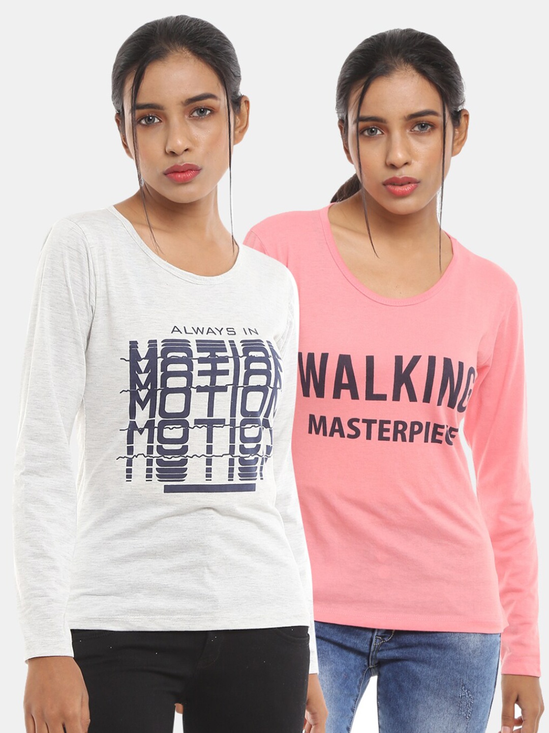 V-Mart Women Western pack of 2 Pink, Ecru Melange Printed Single Jersey Round Neck Top, Beige
V-Mart Women Western pack of 2 Pink, Ecru Melange Printed Single Jersey Round Neck Top, Beige