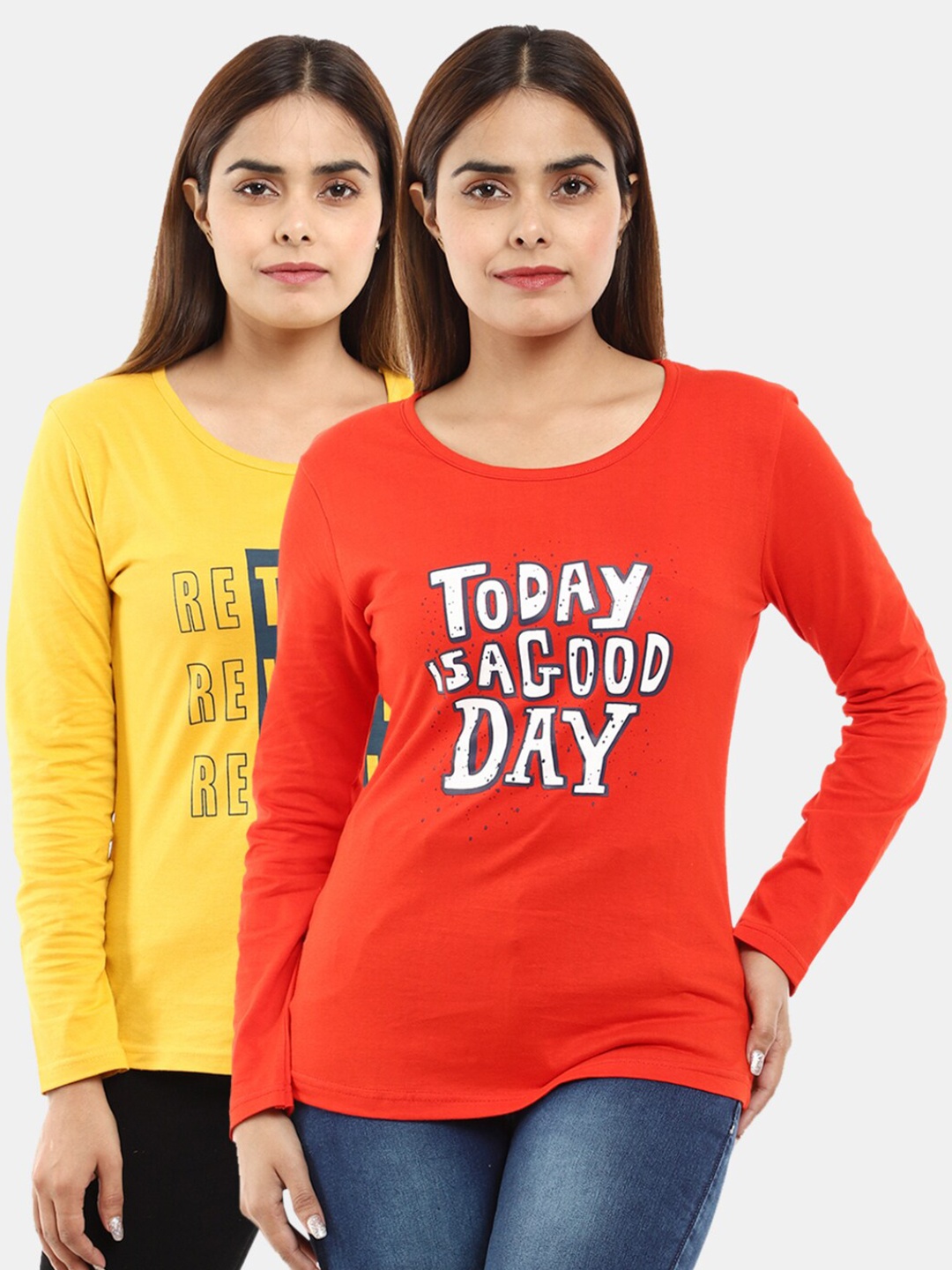 V-Mart Women Western Pack of 2 Red, Mustard Yellow Printed Single Jersey Round Neck Top
V-Mart Women Western Pack of 2 Red, Mustard Yellow Printed Single Jersey Round Neck Top