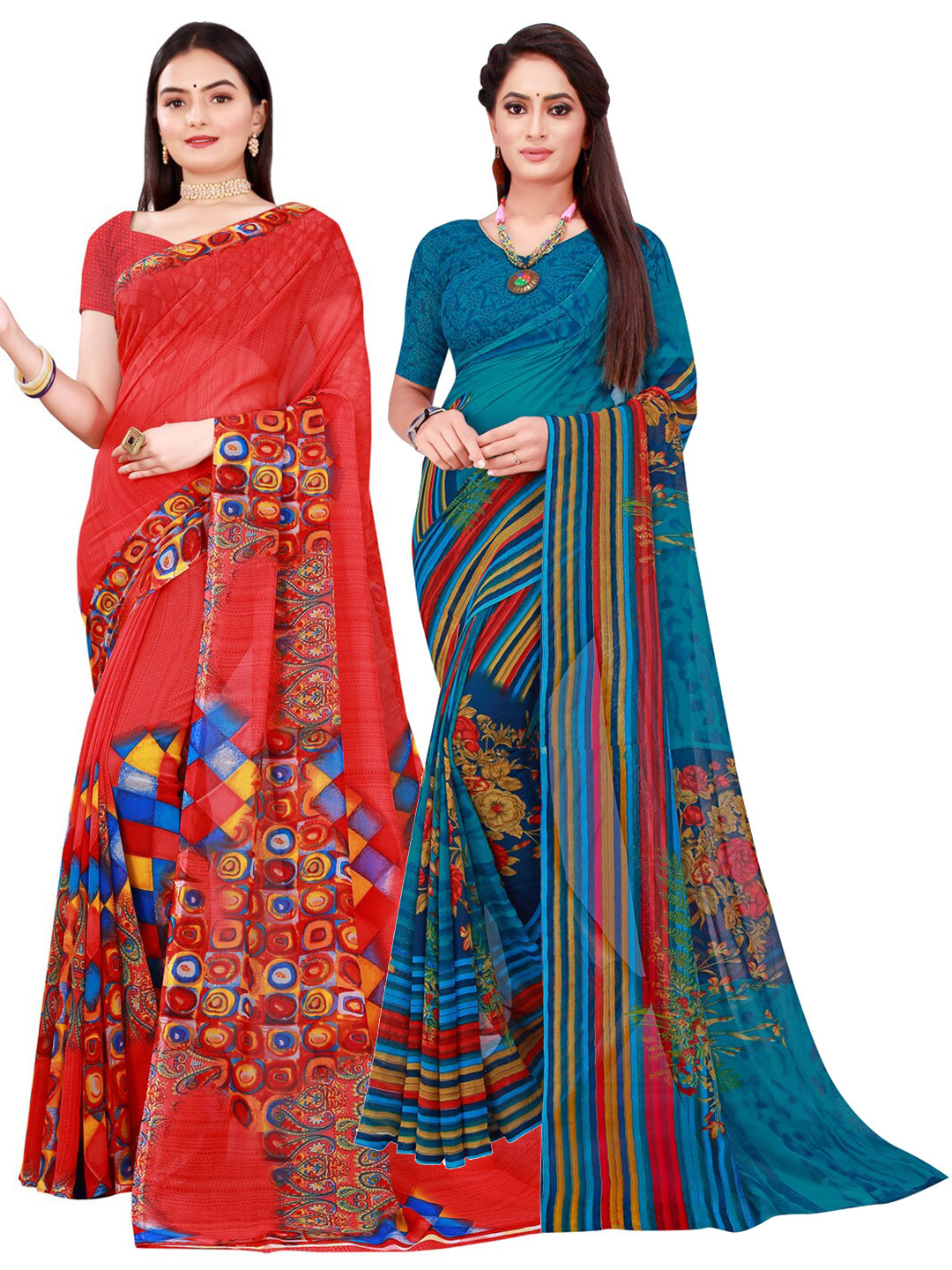 Florence Pack of 2 Red & Blue Floral Pure Georgette Sarees
Florence Pack of 2 Red & Blue Floral Pure Georgette Sarees