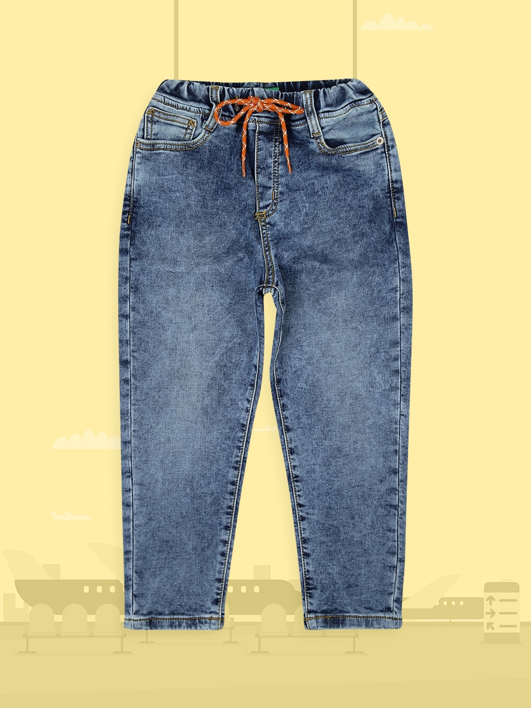 United Colors of Benetton Boys Navy Blue Heavy Fade Jeans