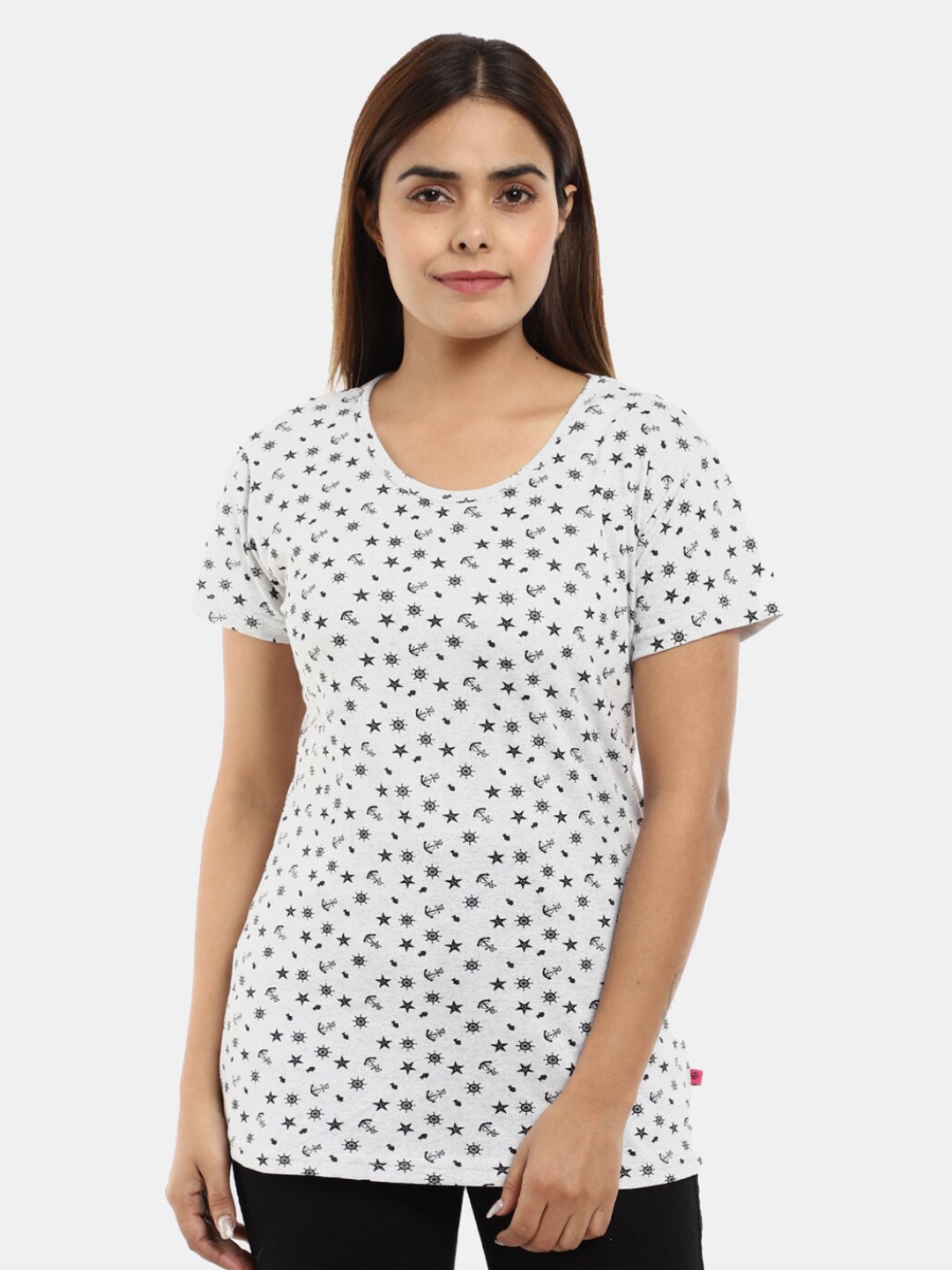 V-Mart Women Beige Printed T-shirt
