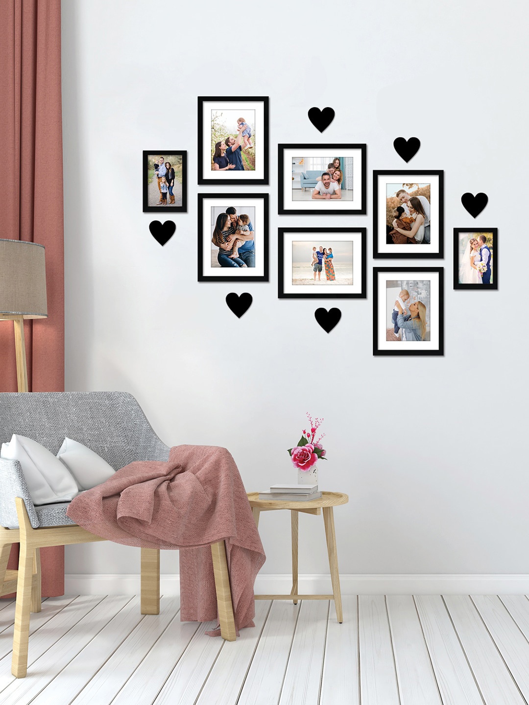 RANDOM Set Of 8 Black Solid Photo Frames