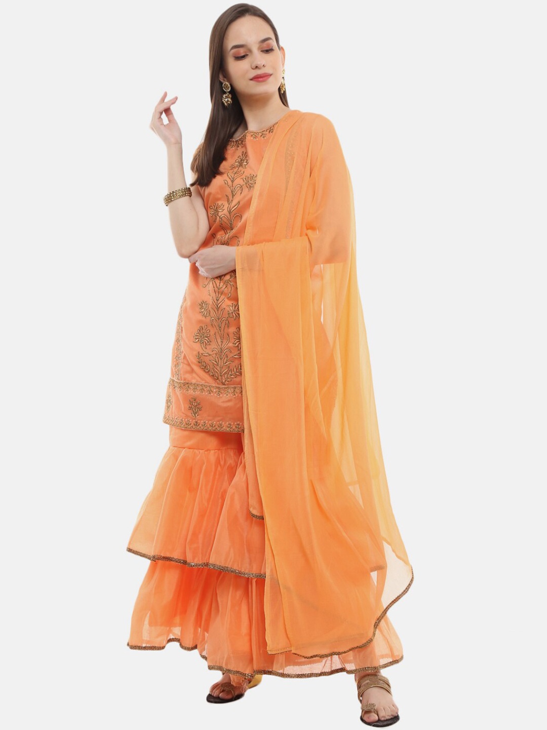 Desi Mix Women Orange Floral Embroidered Thread Work Kurta with Sharara & With Dupatta
Desi Mix Women Orange Floral Embroidered Thread Work Kurta with Sharara & With Dupatta