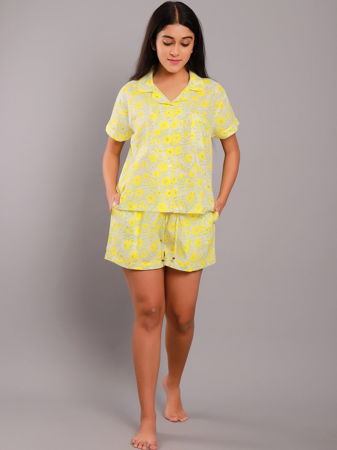 GAURANCHE Women Yellow Printed Night suit