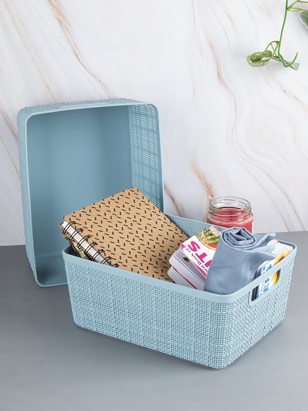 MARKET99 Set of 2 Blue Textured Kitchen Storage Baskets