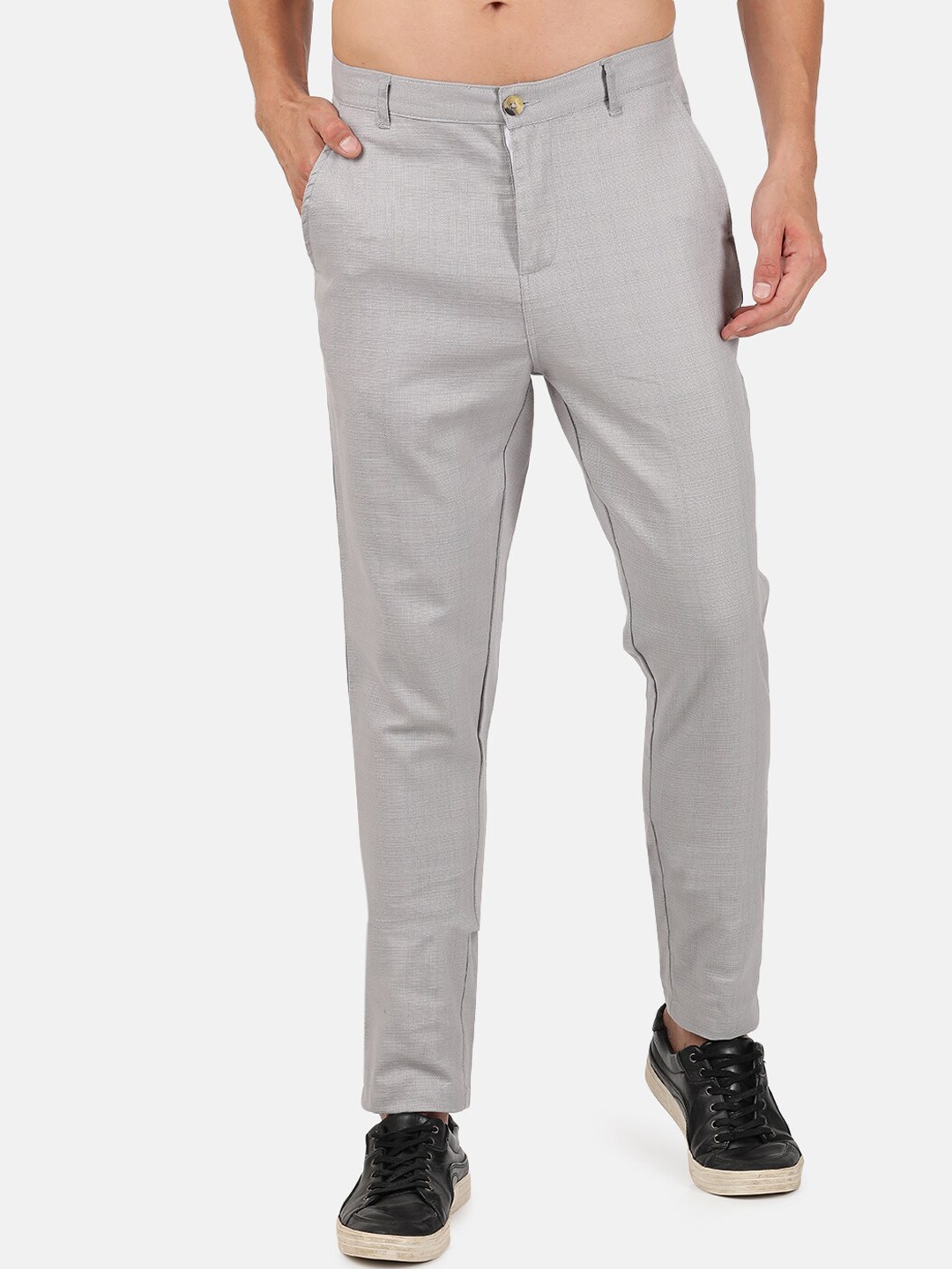 MASH UNLIMITED Men Grey Trousers 100% Cotton